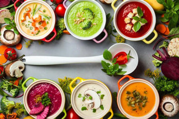 lifestyle image of six soups